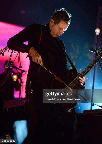 Musician Jon Por Birgisson of the band Sigur Ros performs onstage during day 2 of the 2013 Coachella Valley Music & Arts Festival at The Empire Polo...