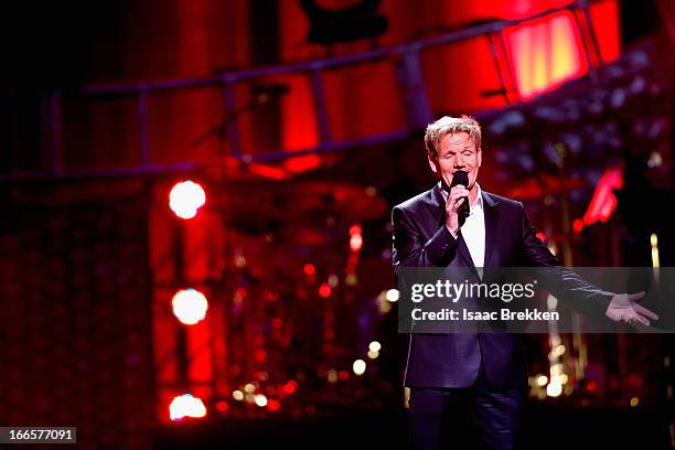 Celebrity chef and television personality Gordon Ramsay speaks during the 17th annual Keep Memory Alive "Power of Love Gala" benefit for the...