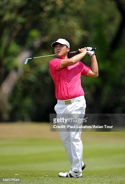 Richard Lee of Canada in action during day four of the Solaire Open at Wack Wack Golf and Country Club on April 14, 2013 in Manila, Philippines.