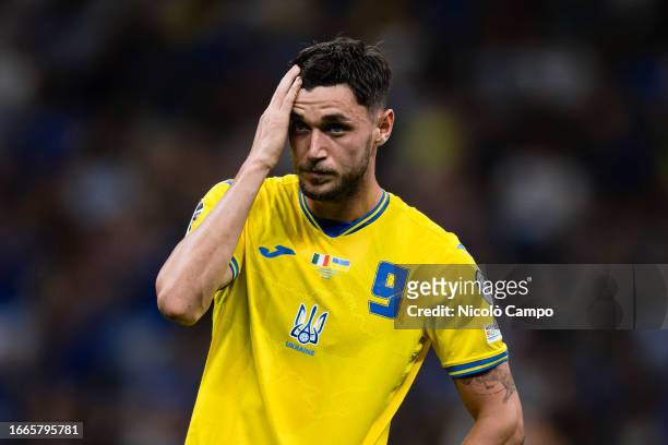 Roman Yaremchuk of Ukraine looks dejected during the UEFA EURO 2024 European qualifier football match between Italy and Ukraine. Italy won 2-1 over...