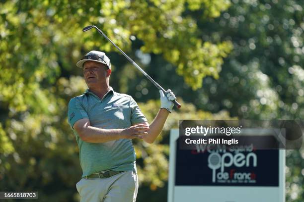 Greig Hutcheon of Scotland in action during Day One of the WCM Legends Open de France at Golf de Saint-Cloud on September 07, 2023 in Paris, France.