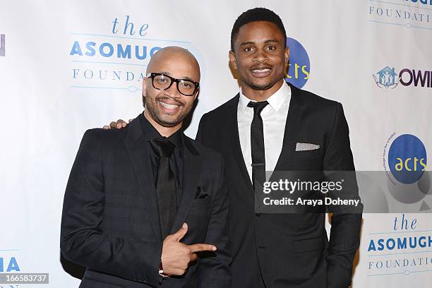 Omar McGhee and Nnamdi Asomugha arrive at the Nnamdi Asomugha's 7th Annual Asomugha Foundation Gala at Millennium Biltmore Hotel on April 13, 2013 in...