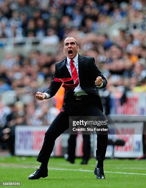 Sunderland manager Paolo Di Canio celebrates the first Sunderland goal during the Barclays Premier League match between Newcastle United and...