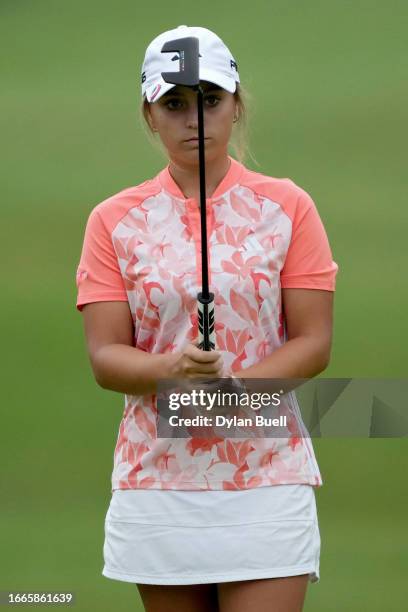 Amateur Mia Hammond of the United States prepares to putt on the fourth green during the first round of the Kroger Queen City Championship presented...