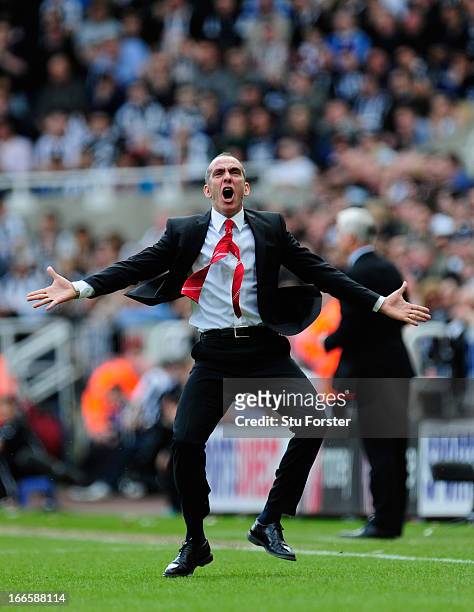 Sunderland manager Paolo Di Canio celebrates the first Sunderland goal during the Barclays Premier League match between Newcastle United and...