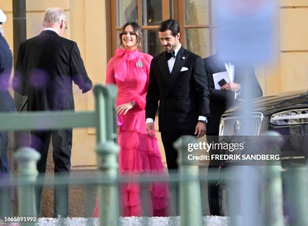 Princess Sofia and Prince Carl Philip of Sweden arrive at Drottningholm Palace Theatre in Stockholm, September 14 for the Royal Opera's jubilee...