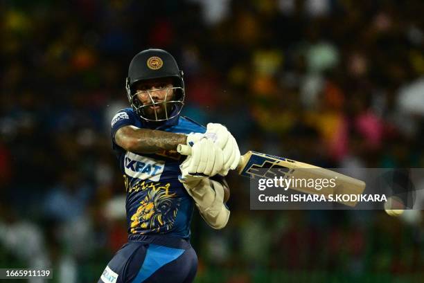 Sri Lanka's Kusal Mendis plays a shot during the Asia Cup 2023 Super Four one-day international cricket match between Sri Lanka and Pakistan at the...