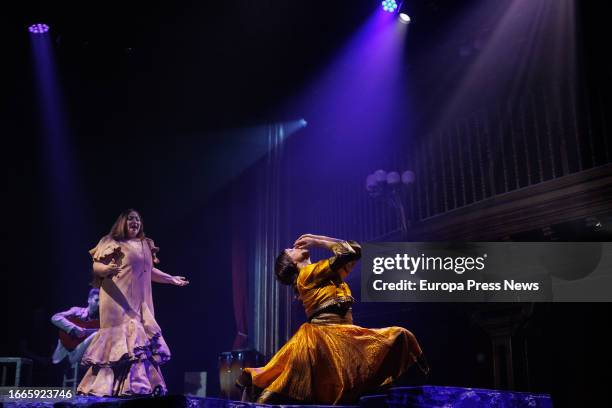 Two dancers during the graphic pass of the show 'Jaleos Jondos', at the Teatro Magno, on September 7 in Madrid, Spain. Under the production of...