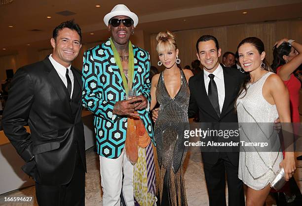 Romain Zago, Dennis Rodman, Joanna Krupa, Helio Castroneves and Adriana Henao attend the Blacks' Annual Gala at Fontainebleau Miami Beach on April...