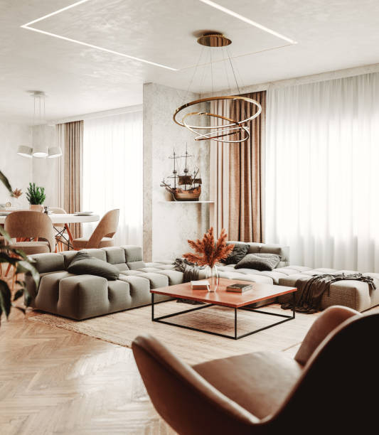 modern living room - modern stock pictures, royalty-free photos & images