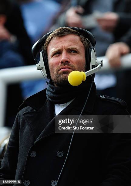 Ex Sunderland player and radio pundit Michael Gray looks on before the Barclays Premier League match between Newcastle United and Sunderland at St...