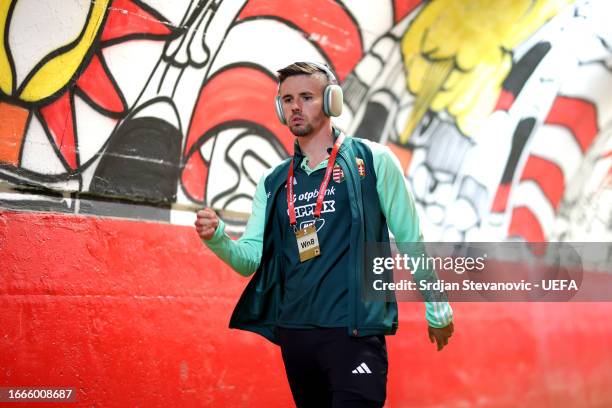 Adam Nagy of Hungary arrives at the stadium prior to during the UEFA EURO 2024 European qualifier match between Serbia and Hungary at Stadion Rajko...