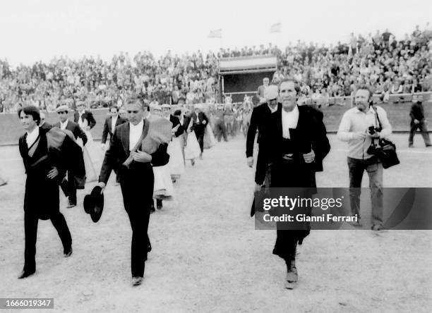 Spanish bullfighters Sebastian Palomo Linares , Curro Romero and Luis Miguel Dominguin , at de bullring of Las Ventas, Madrid, Spain, 1988