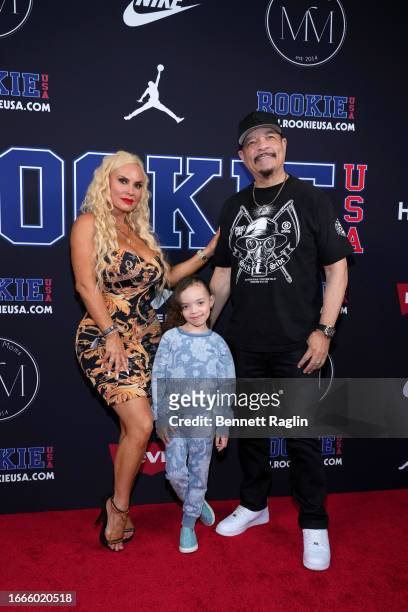 Coco Austin, Chanel Nicole Marrow, and Ice-T attend the 13th Annual Rookie USA Fashion Show at Iron 23 on September 06, 2023 in New York City.