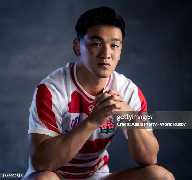 Seungsin Lee of Japan poses for a portrait during the Japan Rugby World Cup 2023 Squad photocall on September 04, 2023 in Toulouse, France.