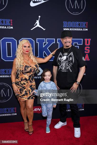 Coco Austin, Chanel Nicole Marrow, and Ice-T attend the 13th Annual Rookie USA Fashion Show at Iron 23 on September 06, 2023 in New York City.