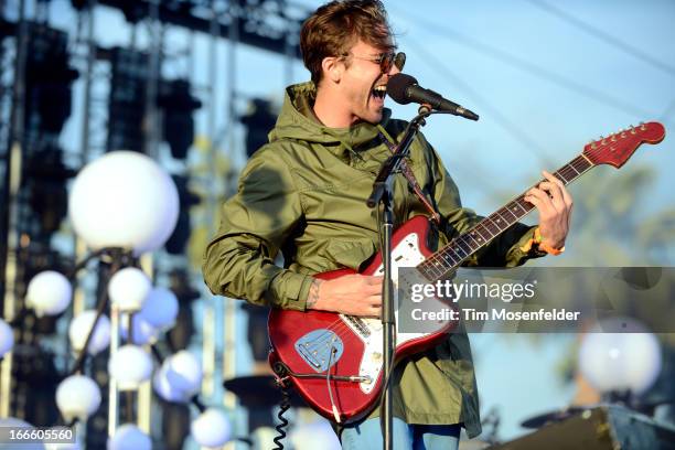 John Gourley of Portugal. The Man performs as part of the 2013 Coachella Valley Music & Arts Festival at the Empire Polo Field on April 13, 2013 in...