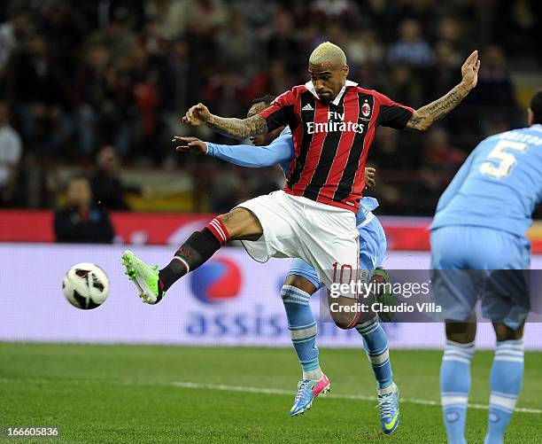Kevin Prince Boateng of AC Milan in action during the Serie A match between AC Milan and SSC Napoli at San Siro Stadium on April 14, 2013 in Milan,...