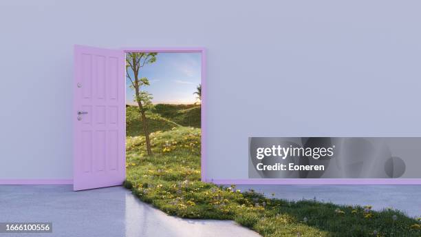 aprire la porta alla natura - luce alla fine del tunnel foto e immagini stock