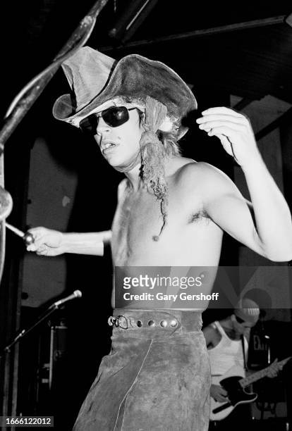 American Rock singer Anthony Kiedis, of the group Red Hot Chili Peppers, performs onstage at Irving Plaza, New York, New York, August 4, 1984....