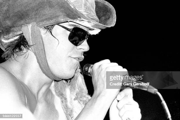 American Rock singer Anthony Kiedis, of the group Red Hot Chili Peppers, performs onstage at Irving Plaza, New York, New York, August 4, 1984.