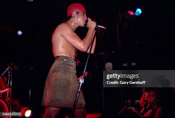 American Rock singer Anthony Kiedis, of the group Red Hot Chili Peppers, performs onstage at Irving Plaza, New York, New York, August 4, 1984.