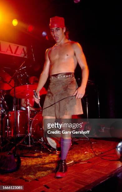 American Rock singer Anthony Kiedis, of the group Red Hot Chili Peppers, performs onstage at Irving Plaza, New York, New York, August 4, 1984....