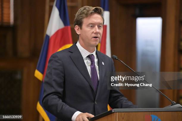Mayor Mike Johnston unveiled his first budget for the city since being elected in June at Denver City and County building library room in Denver,...