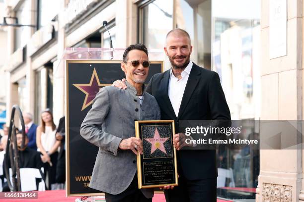 Marc Anthony and David Beckham attend the Hollywood Walk of Fame Star Ceremony for Marc Anthony on September 07, 2023 in Hollywood, California.