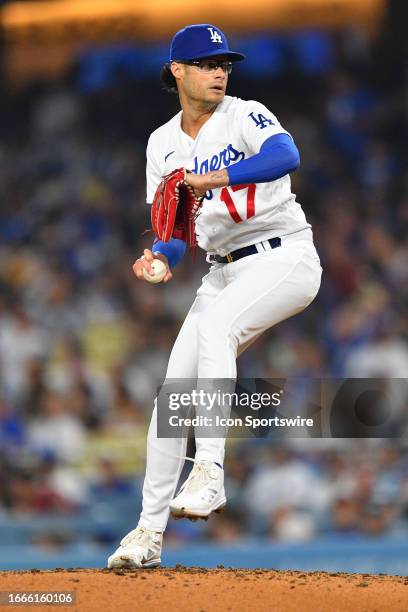 Los Angeles Dodgers pitcher Joe Kelly throws a pitch during the MLB game between the San Diego Padres and the Los Angeles Dodgers on September 13,...