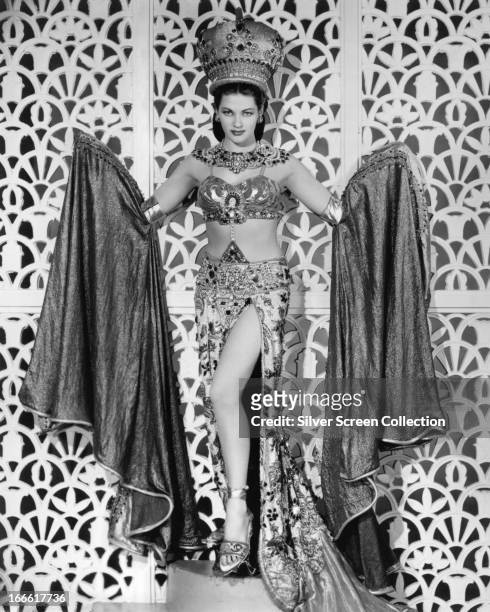 Canadian-born American actress Yvonne De Carlo wearing an exotic costume in a publicity portrait for 'Song of Scheherazade', directed by Walter...