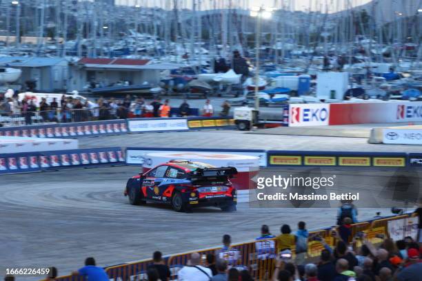 Dani Sordo of Spain and Candido Carrera of Spain compete with their Hyundai Shell Mobis WRT Hyundai i20 N Rally1 Hybrid during Day One of the FIA...