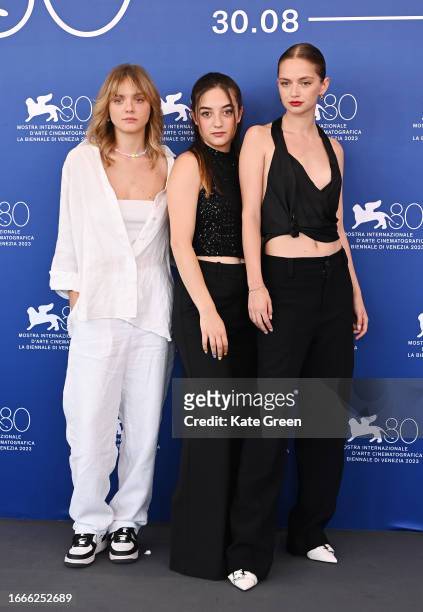 Elsa Mala, Luàna Bajrami and guest attend a photocall for the movie "Bota Jone" at the 80th Venice International Film Festival on September 07, 2023...