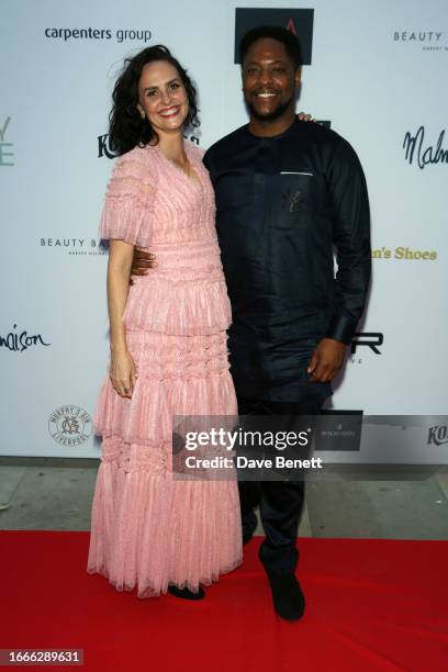 Leanne Best and Tomiwa Edun attends the Liverpool Premiere of "Bolan's Shoes" at the FACT Cinema on September 14, 2023 in Liverpool, England.