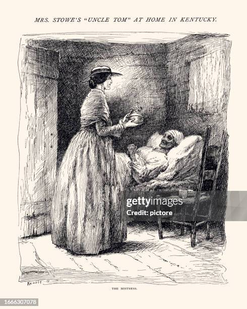 stockillustraties, clipart, cartoons en iconen met the mistress : mrs stowe's ''uncle tom'' at home in kentucky (xxxl) - geesteswetenschappen