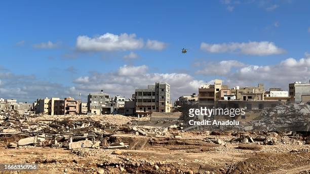 View of buildings damaged in the flood due to Storm Daniel in Derna, Libya on September 14, 2023.