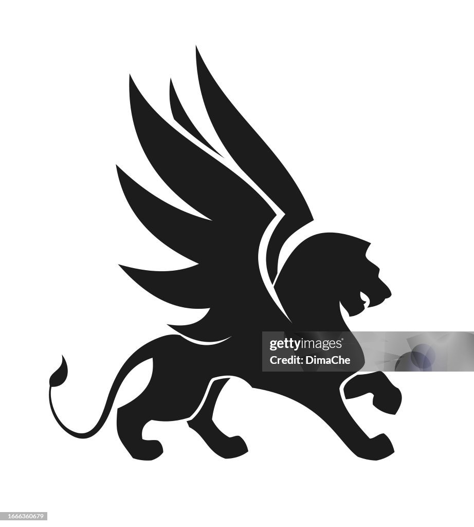 Löwe mit Flügeln. Geflügelter Löwe mit ausgeschnittener Silhouette