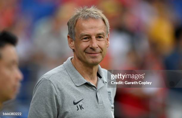 Jurgen Klinsmann, Head Coach of Republic of Korea, looks on prior to the International Friendly match between Wales and Korea Republic at Cardiff...