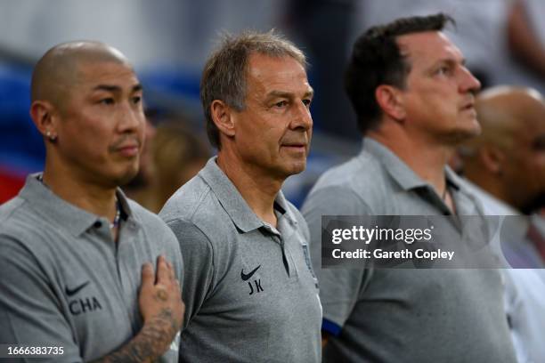 Jurgen Klinsmann, Head Coach of Republic of Korea, looks on prior to the International Friendly match between Wales and Korea Republic at Cardiff...