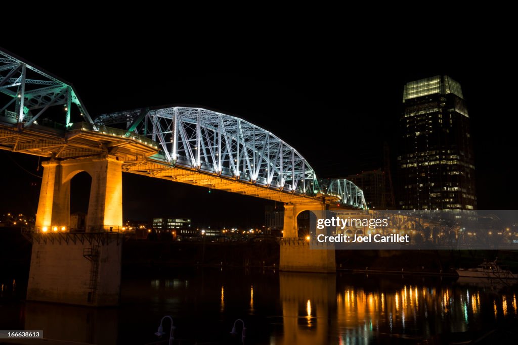 Nashville and Shelby Avenue Bridge at night