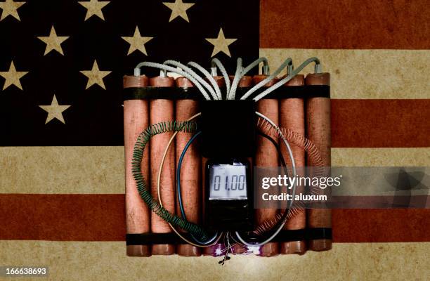 american flag and time bomb - time bomb stock pictures, royalty-free photos & images