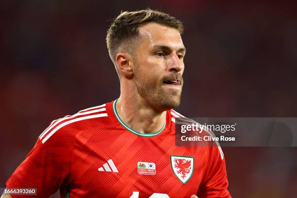 Aaron Ramsey of Wales during the International Friendly match between Wales and Korea Republic at Cardiff City Stadium on September 07, 2023 in...