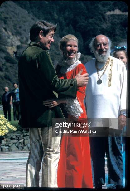 View of wedding of Ben and Diane Weaver on the grounds of the Esalen Institute, Big Sur, California, 1968. With them is German psychiatrist Fritz...