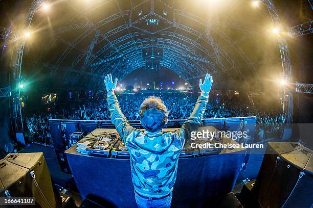 Benny Benassi performs on day 2 of the 2013 Coachella Valley music & arts festival at The Empire Polo Club on April 13, 2013 in Indio, California.