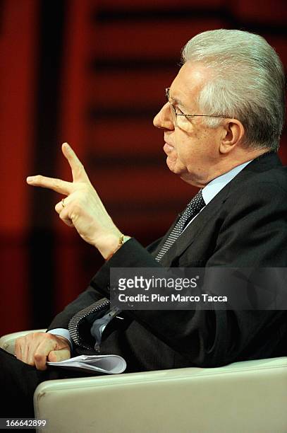 Italian Prime Minister Mario Monti attends 'Che Tempo Che Fa' Italian TV Show on April 14, 2013 in Milan, Italy.