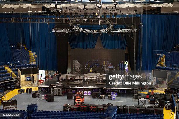 The inside of the venue as crew break down the stage setup after Meat Loaf canceled a sold out show an hour and a half before the doors were due to...