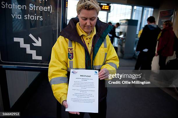 Showsec staff handing out an official statement at Nottingham Station to fans explaining the reason for Meat Loaf canceling a sold out show an hour...