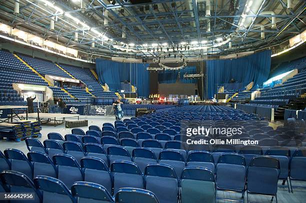 The inside of the venue as crew break down the stage setup after Meat Loaf canceled a sold out show an hour and a half before the doors were due to...