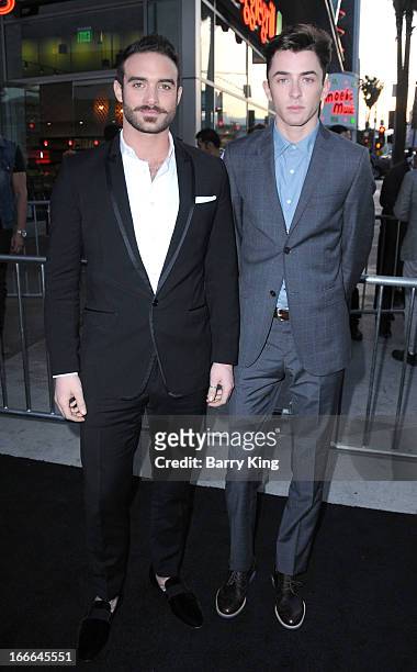 Actors Joshua Sasse and Matthew Beard attend the premiere of 'Rogue' at ArcLight Hollywood on March 26, 2013 in Hollywood, California.