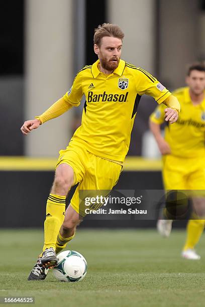 Eddie Gaven of the Columbus Crew controls the ball against the Philadelphia Union on April 6, 2013 at Crew Stadium in Columbus, Ohio.